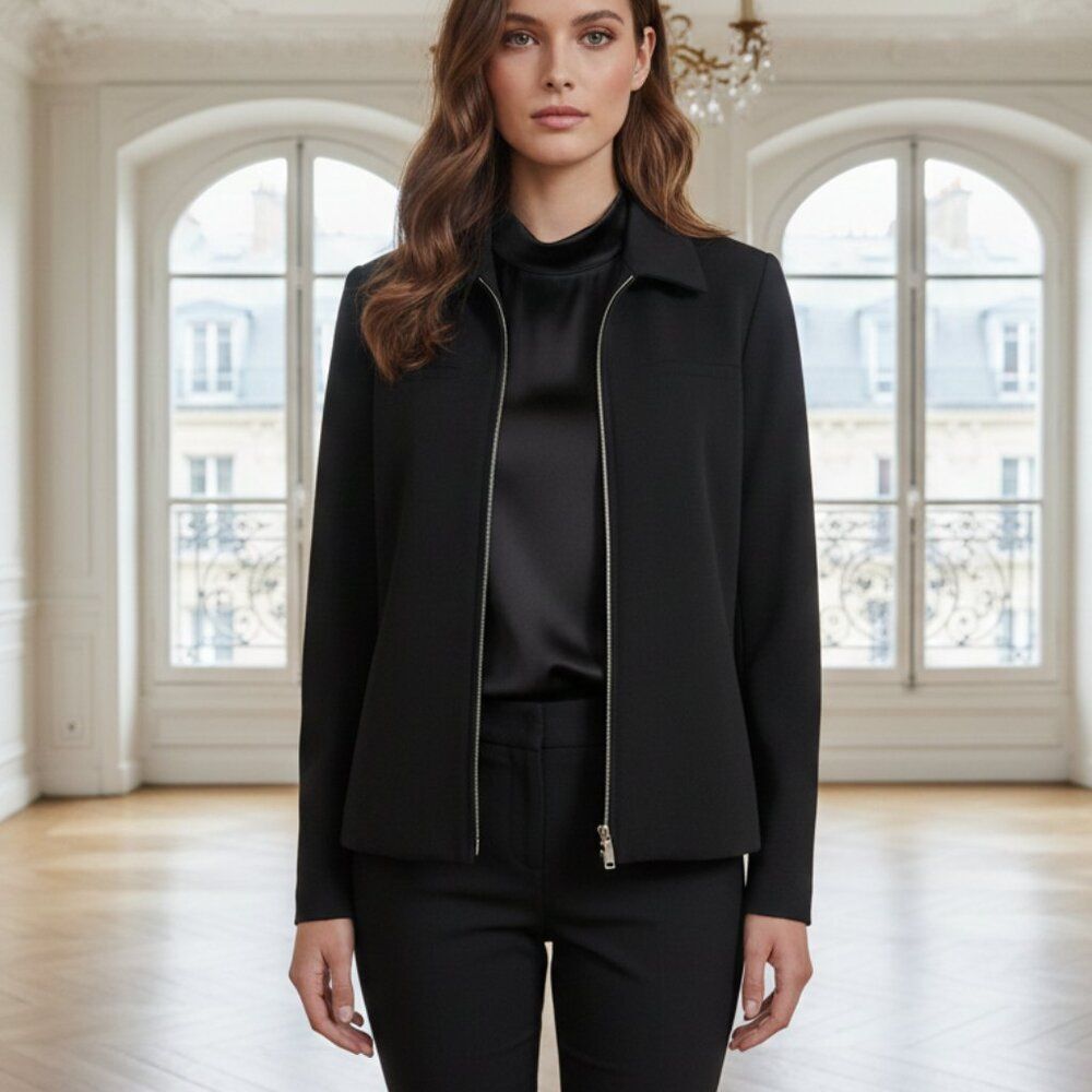 Rafaella Black Full-Zip Lined Blazer Jacket  Modern Professional Layer - Size 12